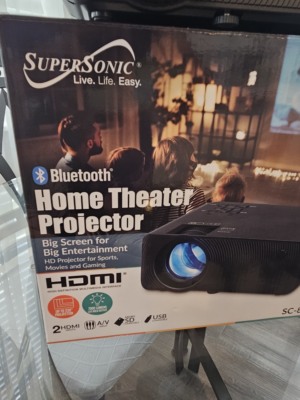 Black Mini Projector with Blue Lens Accent